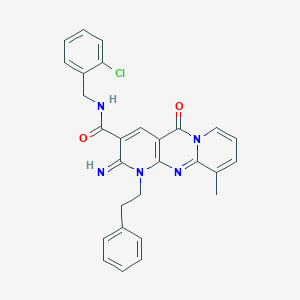 N-[(2-chlorophenyl)methyl]-6-imino-11-methyl-2-oxo-7-(2-phenylethyl)-1,7,9-triazatricyclo[8.4.0.03,8]tetradeca-3(8),4,9,11,13-pentaene-5-carboxamide