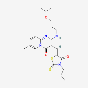 molecular formula C22H28N4O3S2 B11147586 5-((Z)-1-{2-[(3-isopropoxypropyl)amino]-7-methyl-4-oxo-4H-pyrido[1,2-a]pyrimidin-3-yl}methylidene)-3-propyl-2-thioxo-1,3-thiazolan-4-one 