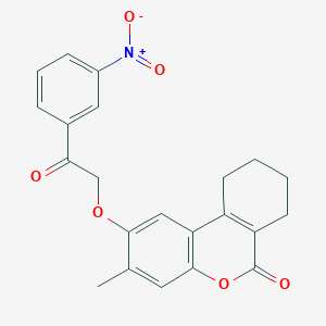 molecular formula C22H19NO6 B11147589 3-methyl-2-[2-(3-nitrophenyl)-2-oxoethoxy]-7,8,9,10-tetrahydro-6H-benzo[c]chromen-6-one 