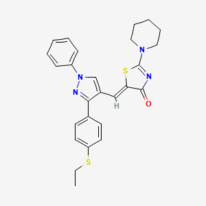 molecular formula C26H26N4OS2 B11147687 5-((Z)-1-{3-[4-(ethylsulfanyl)phenyl]-1-phenyl-1H-pyrazol-4-yl}methylidene)-2-piperidino-1,3-thiazol-4-one 