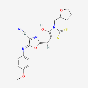 5-[(4-methoxyphenyl)amino]-2-{(E)-[4-oxo-3-(tetrahydrofuran-2-ylmethyl)-2-thioxo-1,3-thiazolidin-5-ylidene]methyl}-1,3-oxazole-4-carbonitrile