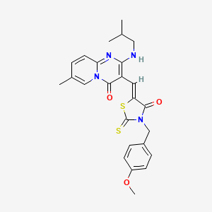 molecular formula C25H26N4O3S2 B11147901 3-{(Z)-[3-(4-methoxybenzyl)-4-oxo-2-thioxo-1,3-thiazolidin-5-ylidene]methyl}-7-methyl-2-[(2-methylpropyl)amino]-4H-pyrido[1,2-a]pyrimidin-4-one 