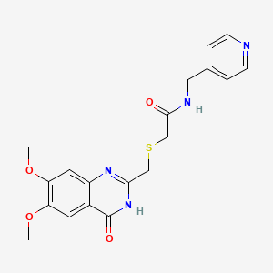 molecular formula C19H20N4O4S B11147906 2-{[(4-hydroxy-6,7-dimethoxyquinazolin-2-yl)methyl]sulfanyl}-N-(pyridin-4-ylmethyl)acetamide 