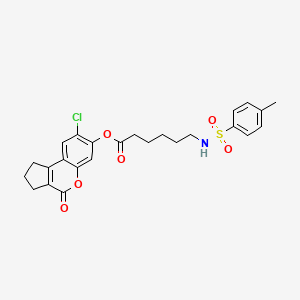 molecular formula C25H26ClNO6S B11147914 8-Chloro-4-oxo-1,2,3,4-tetrahydrocyclopenta[c]chromen-7-yl 6-{[(4-methylphenyl)sulfonyl]amino}hexanoate 