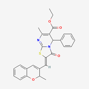 ethyl 7-methyl-2-[(Z)-1-(2-methyl-2H-chromen-3-yl)methylidene]-3-oxo-5-phenyl-5H-[1,3]thiazolo[3,2-a]pyrimidine-6(3H)-carboxylate