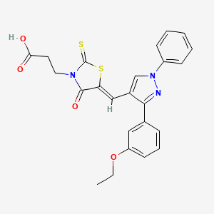 molecular formula C24H21N3O4S2 B11148024 3-[(5Z)-5-{[3-(3-ethoxyphenyl)-1-phenyl-1H-pyrazol-4-yl]methylidene}-4-oxo-2-thioxo-1,3-thiazolidin-3-yl]propanoic acid 