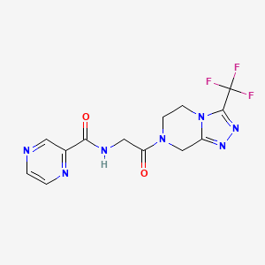 molecular formula C13H12F3N7O2 B11148168 N-{2-oxo-2-[3-(trifluoromethyl)-5,6-dihydro[1,2,4]triazolo[4,3-a]pyrazin-7(8H)-yl]ethyl}-2-pyrazinecarboxamide 