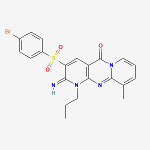 molecular formula C21H19BrN4O3S B11148271 5-(4-bromophenyl)sulfonyl-6-imino-11-methyl-7-propyl-1,7,9-triazatricyclo[8.4.0.03,8]tetradeca-3(8),4,9,11,13-pentaen-2-one 