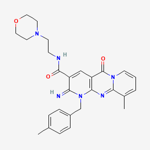 6-imino-11-methyl-7-[(4-methylphenyl)methyl]-N-(2-morpholin-4-ylethyl)-2-oxo-1,7,9-triazatricyclo[8.4.0.03,8]tetradeca-3(8),4,9,11,13-pentaene-5-carboxamide