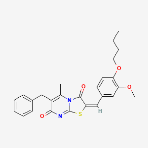 molecular formula C26H26N2O4S B11148326 (2E)-6-benzyl-2-(4-butoxy-3-methoxybenzylidene)-5-methyl-7H-[1,3]thiazolo[3,2-a]pyrimidine-3,7(2H)-dione 