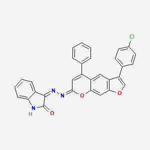 molecular formula C31H18ClN3O3 B11148368 (3Z)-3-{(2E)-[3-(4-chlorophenyl)-5-phenyl-7H-furo[3,2-g]chromen-7-ylidene]hydrazinylidene}-1,3-dihydro-2H-indol-2-one 