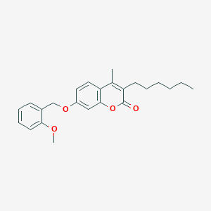 molecular formula C24H28O4 B11148371 3-hexyl-7-[(2-methoxybenzyl)oxy]-4-methyl-2H-chromen-2-one 