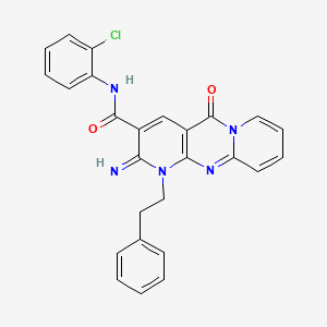 N-(2-chlorophenyl)-6-imino-2-oxo-7-(2-phenylethyl)-1,7,9-triazatricyclo[8.4.0.0^{3,8}]tetradeca-3(8),4,9,11,13-pentaene-5-carboxamide