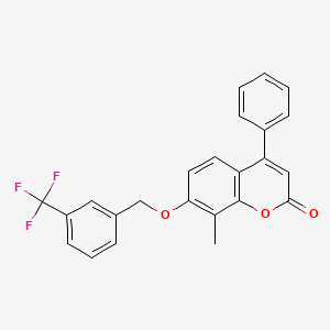 molecular formula C24H17F3O3 B11148508 8-methyl-4-phenyl-7-{[3-(trifluoromethyl)benzyl]oxy}-2H-chromen-2-one 