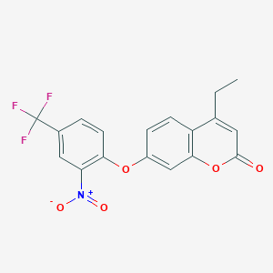 molecular formula C18H12F3NO5 B11148524 4-ethyl-7-[2-nitro-4-(trifluoromethyl)phenoxy]-2H-chromen-2-one 