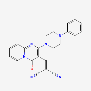 molecular formula C23H20N6O B11148535 {[9-methyl-4-oxo-2-(4-phenylpiperazin-1-yl)-4H-pyrido[1,2-a]pyrimidin-3-yl]methylidene}propanedinitrile 