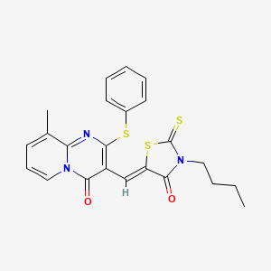 molecular formula C23H21N3O2S3 B11148555 3-[(Z)-(3-butyl-4-oxo-2-thioxo-1,3-thiazolidin-5-ylidene)methyl]-9-methyl-2-(phenylsulfanyl)-4H-pyrido[1,2-a]pyrimidin-4-one 