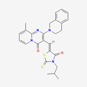 molecular formula C26H26N4O2S2 B11148619 2-(3,4-dihydroisoquinolin-2(1H)-yl)-9-methyl-3-{(Z)-[3-(2-methylpropyl)-4-oxo-2-thioxo-1,3-thiazolidin-5-ylidene]methyl}-4H-pyrido[1,2-a]pyrimidin-4-one 