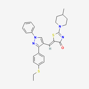 molecular formula C27H28N4OS2 B11148704 5-((Z)-1-{3-[4-(ethylsulfanyl)phenyl]-1-phenyl-1H-pyrazol-4-yl}methylidene)-2-(4-methylpiperidino)-1,3-thiazol-4-one 