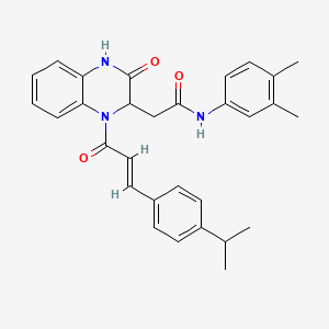 molecular formula C30H31N3O3 B11148714 N-(3,4-Dimethylphenyl)-2-{3-oxo-1-[(2E)-3-[4-(propan-2-YL)phenyl]prop-2-enoyl]-1,2,3,4-tetrahydroquinoxalin-2-YL}acetamide 