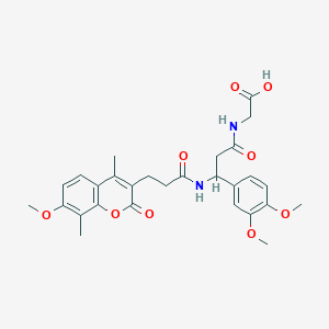 molecular formula C28H32N2O9 B11148732 N-(3-(3,4-dimethoxyphenyl)-3-{[3-(7-methoxy-4,8-dimethyl-2-oxo-2H-chromen-3-yl)propanoyl]amino}propanoyl)glycine 