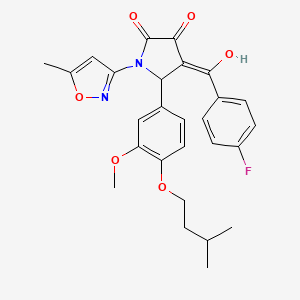 molecular formula C27H27FN2O6 B11148761 4-[(4-fluorophenyl)carbonyl]-3-hydroxy-5-[3-methoxy-4-(3-methylbutoxy)phenyl]-1-(5-methyl-1,2-oxazol-3-yl)-1,5-dihydro-2H-pyrrol-2-one 