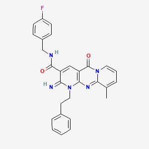 N-[(4-fluorophenyl)methyl]-6-imino-11-methyl-2-oxo-7-(2-phenylethyl)-1,7,9-triazatricyclo[8.4.0.0^{3,8}]tetradeca-3(8),4,9,11,13-pentaene-5-carboxamide