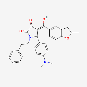 molecular formula C30H30N2O4 B11148982 5-[4-(dimethylamino)phenyl]-3-hydroxy-4-[(2-methyl-2,3-dihydro-1-benzofuran-5-yl)carbonyl]-1-(2-phenylethyl)-1,5-dihydro-2H-pyrrol-2-one 