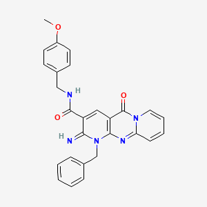 7-benzyl-6-imino-N-[(4-methoxyphenyl)methyl]-2-oxo-1,7,9-triazatricyclo[8.4.0.03,8]tetradeca-3(8),4,9,11,13-pentaene-5-carboxamide