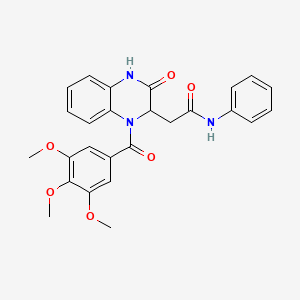 molecular formula C26H25N3O6 B11149107 2-{3-oxo-1-[(3,4,5-trimethoxyphenyl)carbonyl]-1,2,3,4-tetrahydroquinoxalin-2-yl}-N-phenylacetamide 