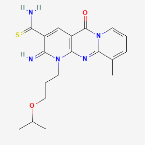 6-imino-11-methyl-2-oxo-7-(3-propan-2-yloxypropyl)-1,7,9-triazatricyclo[8.4.0.03,8]tetradeca-3(8),4,9,11,13-pentaene-5-carbothioamide