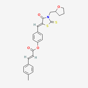 molecular formula C25H23NO4S2 B11149117 4-{(Z)-[4-oxo-3-(tetrahydrofuran-2-ylmethyl)-2-thioxo-1,3-thiazolidin-5-ylidene]methyl}phenyl (2E)-3-(4-methylphenyl)prop-2-enoate 