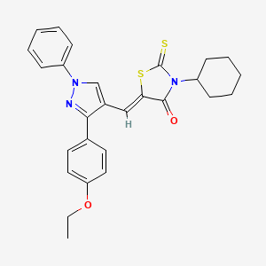 molecular formula C27H27N3O2S2 B11149168 (5Z)-3-cyclohexyl-5-{[3-(4-ethoxyphenyl)-1-phenyl-1H-pyrazol-4-yl]methylidene}-2-thioxo-1,3-thiazolidin-4-one 