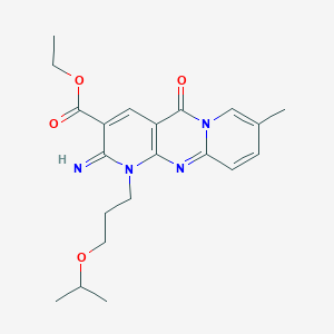 molecular formula C21H26N4O4 B11149194 Ethyl 6-imino-13-methyl-2-oxo-7-[3-(propan-2-yloxy)propyl]-1,7,9-triazatricyclo[8.4.0.0^{3,8}]tetradeca-3(8),4,9,11,13-pentaene-5-carboxylate 