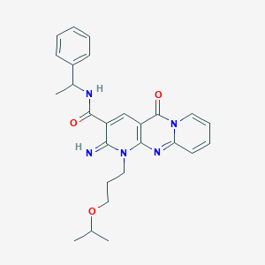 6-imino-2-oxo-N-(1-phenylethyl)-7-(3-propan-2-yloxypropyl)-1,7,9-triazatricyclo[8.4.0.03,8]tetradeca-3(8),4,9,11,13-pentaene-5-carboxamide