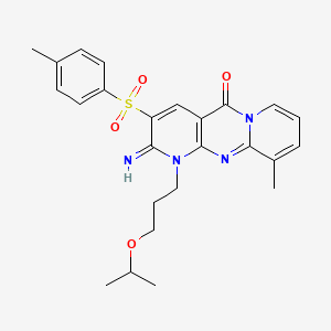 molecular formula C25H28N4O4S B11149209 6-Imino-11-methyl-5-(4-methylbenzenesulfonyl)-7-[3-(propan-2-yloxy)propyl]-1,7,9-triazatricyclo[8.4.0.0^{3,8}]tetradeca-3(8),4,9,11,13-pentaen-2-one 