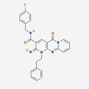 N-[(4-fluorophenyl)methyl]-6-imino-2-oxo-7-(2-phenylethyl)-1,7,9-triazatricyclo[8.4.0.0^{3,8}]tetradeca-3(8),4,9,11,13-pentaene-5-carboxamide