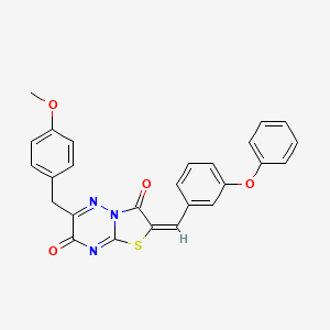 molecular formula C26H19N3O4S B11149258 (2E)-6-(4-methoxybenzyl)-2-(3-phenoxybenzylidene)-7H-[1,3]thiazolo[3,2-b][1,2,4]triazine-3,7(2H)-dione 