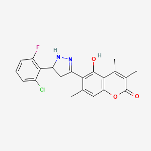 molecular formula C21H18ClFN2O3 B11149506 6-[5-(2-chloro-6-fluorophenyl)-4,5-dihydro-1H-pyrazol-3-yl]-5-hydroxy-3,4,7-trimethyl-2H-chromen-2-one 