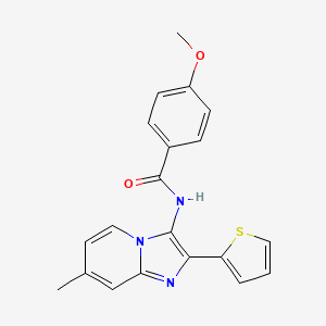 molecular formula C20H17N3O2S B11149703 4-methoxy-N-[7-methyl-2-(thiophen-2-yl)imidazo[1,2-a]pyridin-3-yl]benzamide 