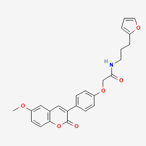 molecular formula C25H23NO6 B11149738 N-[3-(furan-2-yl)propyl]-2-[4-(6-methoxy-2-oxo-2H-chromen-3-yl)phenoxy]acetamide 