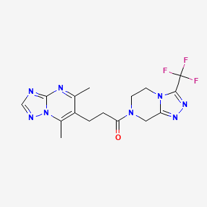 molecular formula C16H17F3N8O B11149814 3-(5,7-dimethyl[1,2,4]triazolo[1,5-a]pyrimidin-6-yl)-1-[3-(trifluoromethyl)-5,6-dihydro[1,2,4]triazolo[4,3-a]pyrazin-7(8H)-yl]-1-propanone 