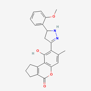 molecular formula C23H22N2O4 B11150002 9-hydroxy-8-[5-(2-methoxyphenyl)-4,5-dihydro-1H-pyrazol-3-yl]-7-methyl-2,3-dihydrocyclopenta[c]chromen-4(1H)-one 