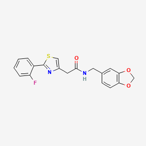 molecular formula C19H15FN2O3S B11150007 N-(1,3-benzodioxol-5-ylmethyl)-2-[2-(2-fluorophenyl)-1,3-thiazol-4-yl]acetamide 