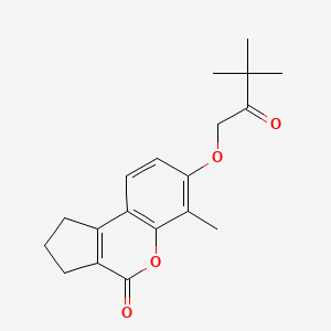 molecular formula C19H22O4 B11150056 7-(3,3-dimethyl-2-oxobutoxy)-6-methyl-2,3-dihydrocyclopenta[c]chromen-4(1H)-one 