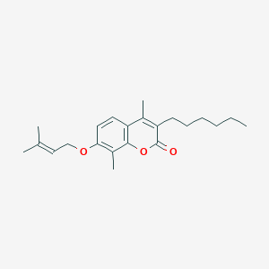 molecular formula C22H30O3 B11150137 3-hexyl-4,8-dimethyl-7-[(3-methylbut-2-en-1-yl)oxy]-2H-chromen-2-one 