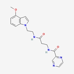 molecular formula C19H21N5O3 B11150264 N-(3-{[2-(4-methoxy-1H-indol-1-yl)ethyl]amino}-3-oxopropyl)-2-pyrazinecarboxamide 