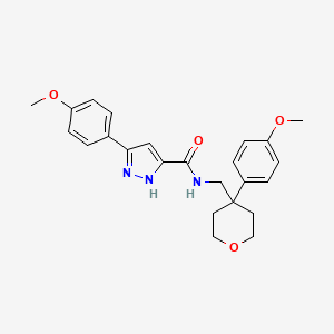 molecular formula C24H27N3O4 B11150300 5-(4-methoxyphenyl)-N-{[4-(4-methoxyphenyl)tetrahydro-2H-pyran-4-yl]methyl}-1H-pyrazole-3-carboxamide 