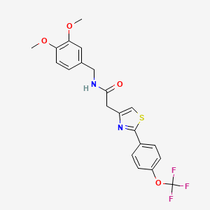 molecular formula C21H19F3N2O4S B11150385 N-(3,4-dimethoxybenzyl)-2-{2-[4-(trifluoromethoxy)phenyl]-1,3-thiazol-4-yl}acetamide 