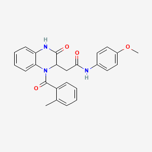 molecular formula C25H23N3O4 B11150433 N-(4-methoxyphenyl)-2-{1-[(2-methylphenyl)carbonyl]-3-oxo-1,2,3,4-tetrahydroquinoxalin-2-yl}acetamide 